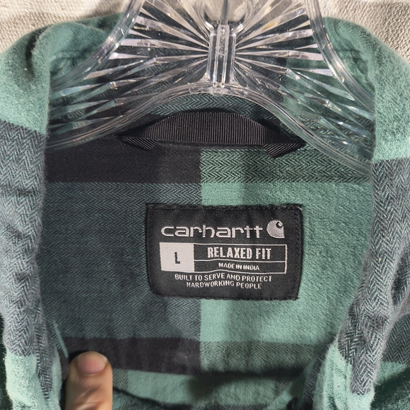 Carhartt Men's Size Large Green & Black Plaid Flannel Relaxed Fit L Sleeve Shirt - Picture 3 of 7